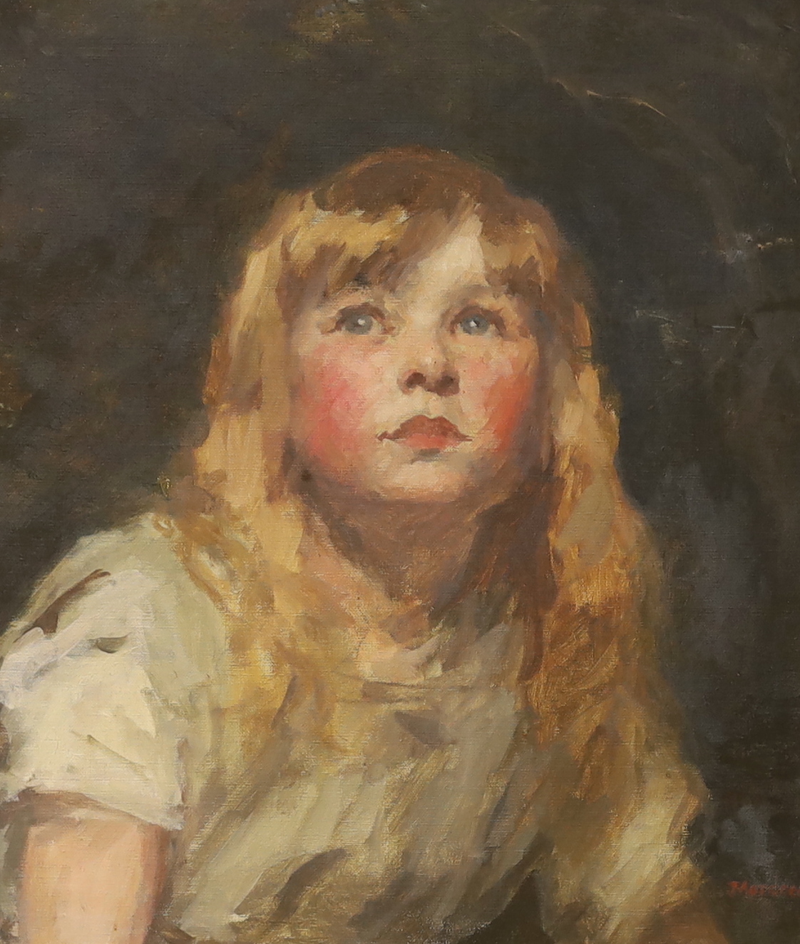 Victorian School, oil on canvas, Portrait of a young girl, indistinctly signed, J Mord..?, 47 x 39cm